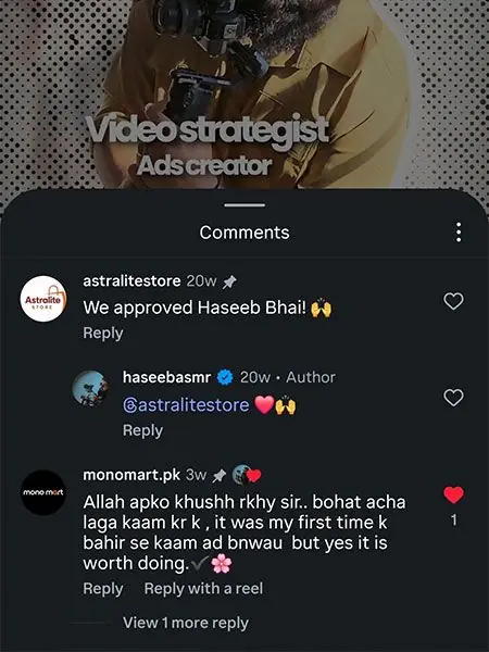 Instagram comments from Astra and Mono