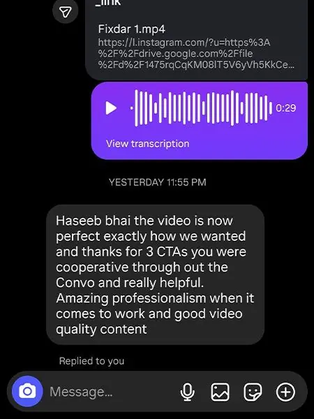 Client feedback from FixDar on Instagram